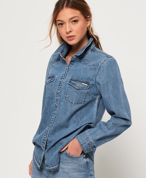 Superdry Western Denim Női Ing Kék | PUBKW0753